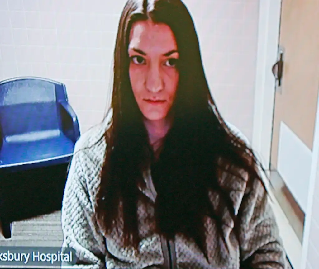 Lindsay Clancy listening to Plymouth Superior Court proceedings from Tewksbury Hospital.