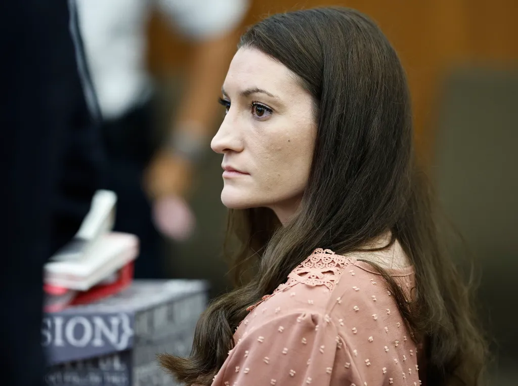 Lindsay Clancy watches as the jury enters the courtroom during her trial at Plymouth Superior Court on Aug. 24, 2026.