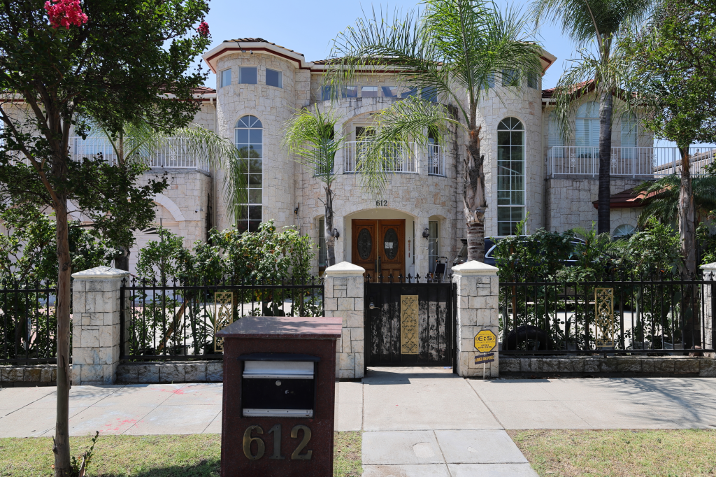 Exterior view of the Arcadia home of Silvia Zhang and Guoiun Xuan.