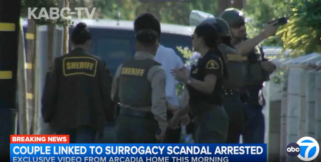 Law enforcement officers and FBI agents outside a home in Arcadia, California.