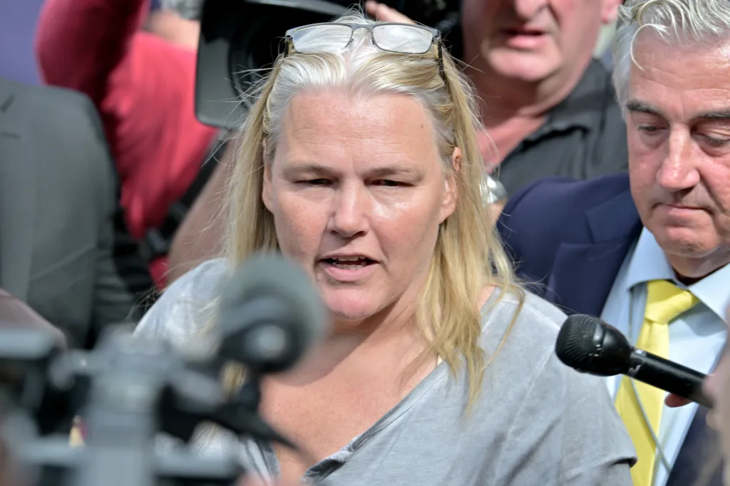 Dawn Light, 56, speaking to reporters after being arraigned at Plymouth Superior Court.