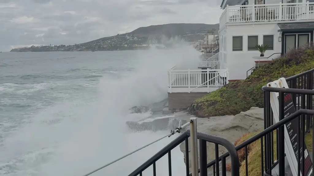 High tides crashing against coastal homes and hotels in Laguna.