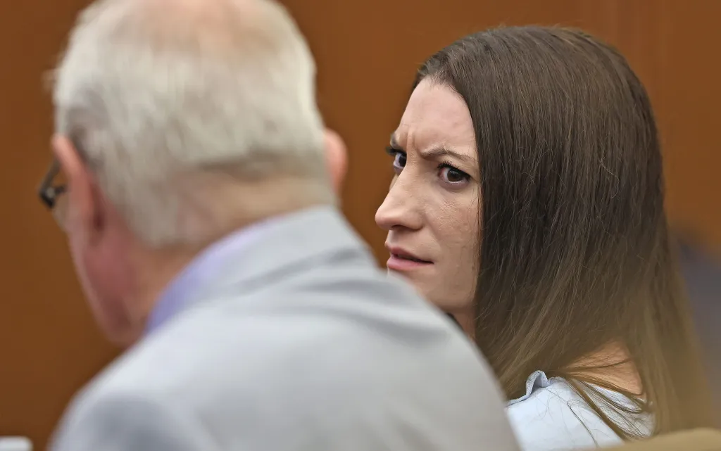 Lindsay Clancy looks back in concern during her trial.