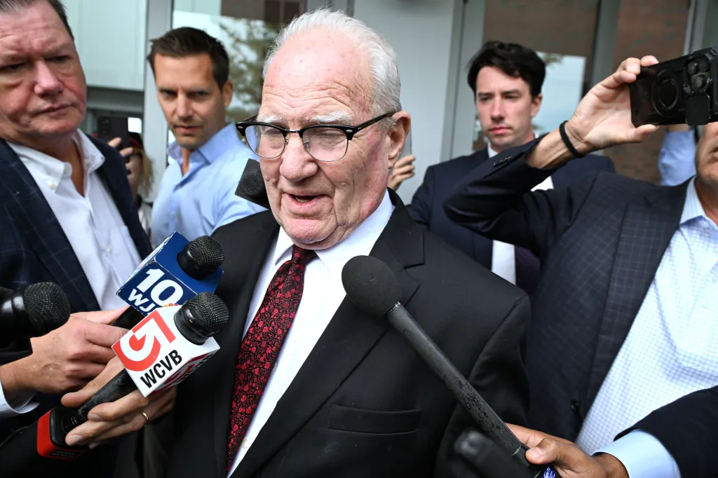 Defense attorney Kevin Reddington speaks to reporters outside of Plymouth Superior Court.