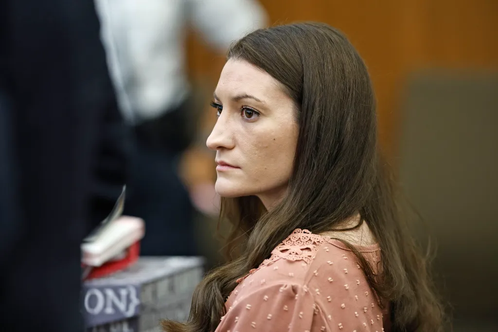 Lindsay Clancy watches the jury enter the courtroom during her trial.