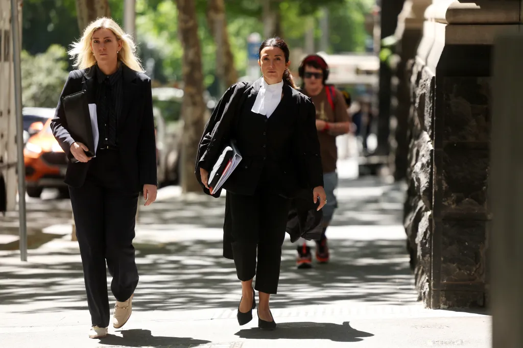 Barrister Veronika Drago and lawyer Ophelia Holloway leave the Supreme Court of Victoria.