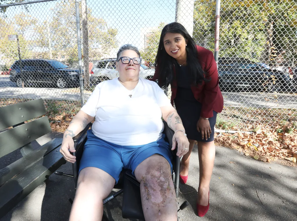 GOP New York Attorney General candidate Saritha Komatireddy visits Lydia Zuniga at the Rebekah Rehabilitation Center.