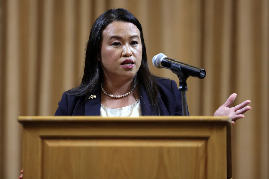 Oakland Mayor Sheng Thao delivers the State of the City address at City Hall in Oakland, Calif.