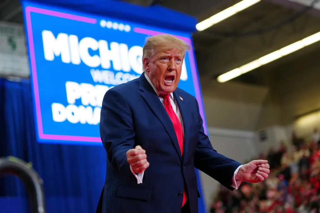 Donald Trump speaks at a campaign rally in Port Huron, Mich.