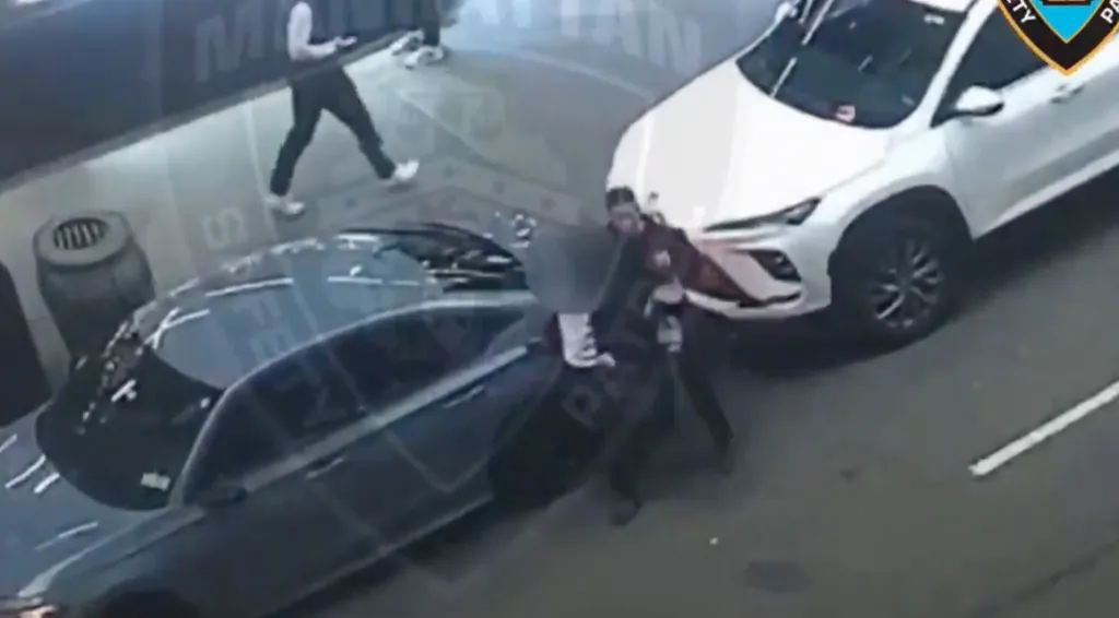 Surveillance footage of Yousef Krish being poked with a syringe in a bias attack.