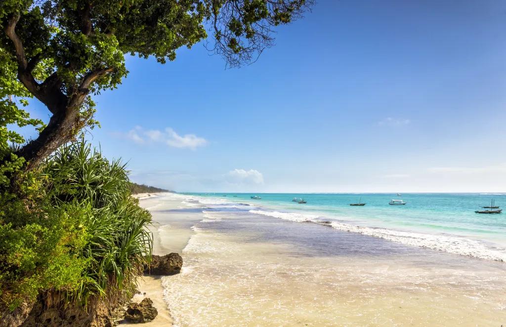 Diani beach on the coast of the Indian Ocean in Kenya's Kwale County.