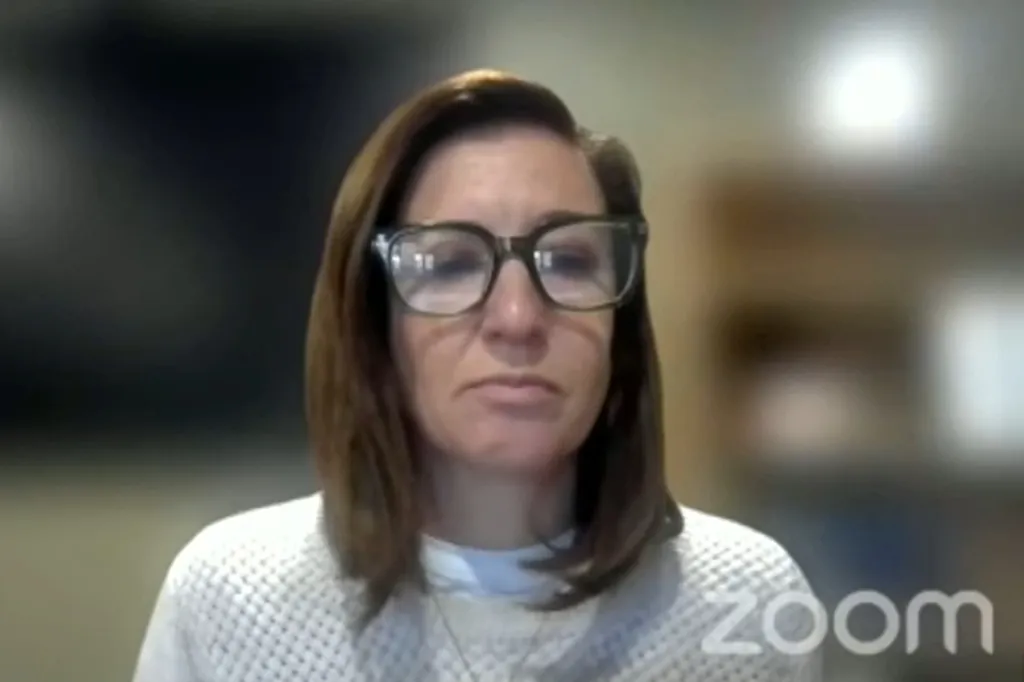 Grand Traverse County Commissioner Lauren Flynn attending her arraignment via Zoom.