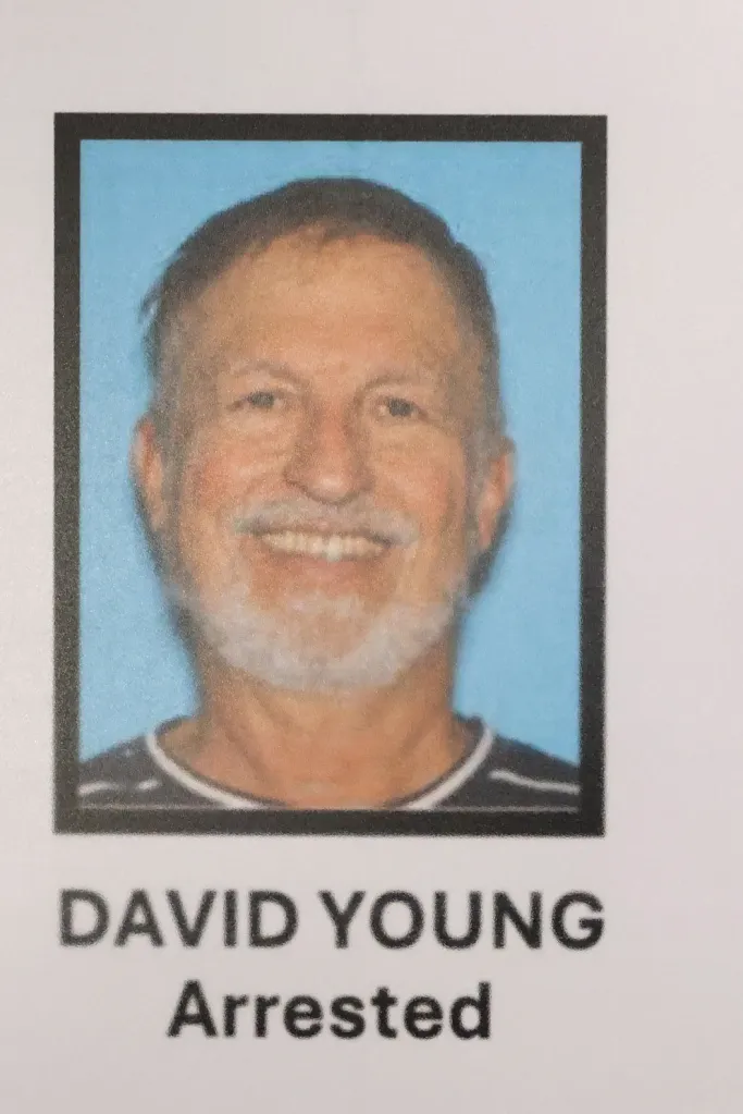 A mugshot and the name David Young Arrested.