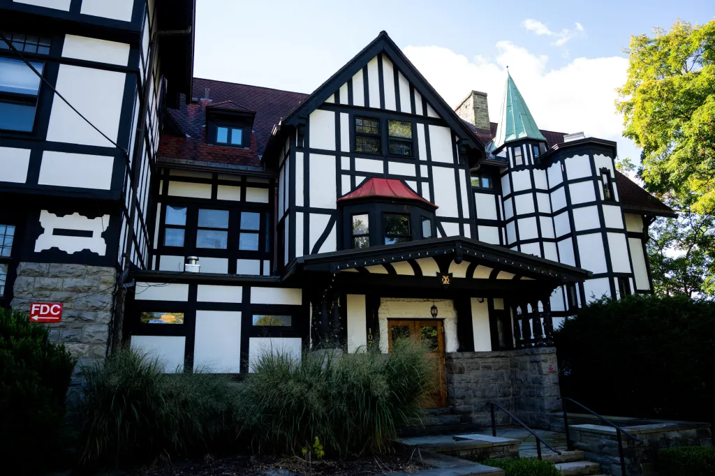 The closed chapter house of Cornell University’s Chi Phi fraternity in Ithaca, New York.