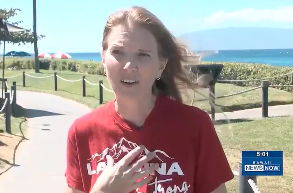 Nicole Bear, the victim's mother, speaking outdoors with a coastal background.